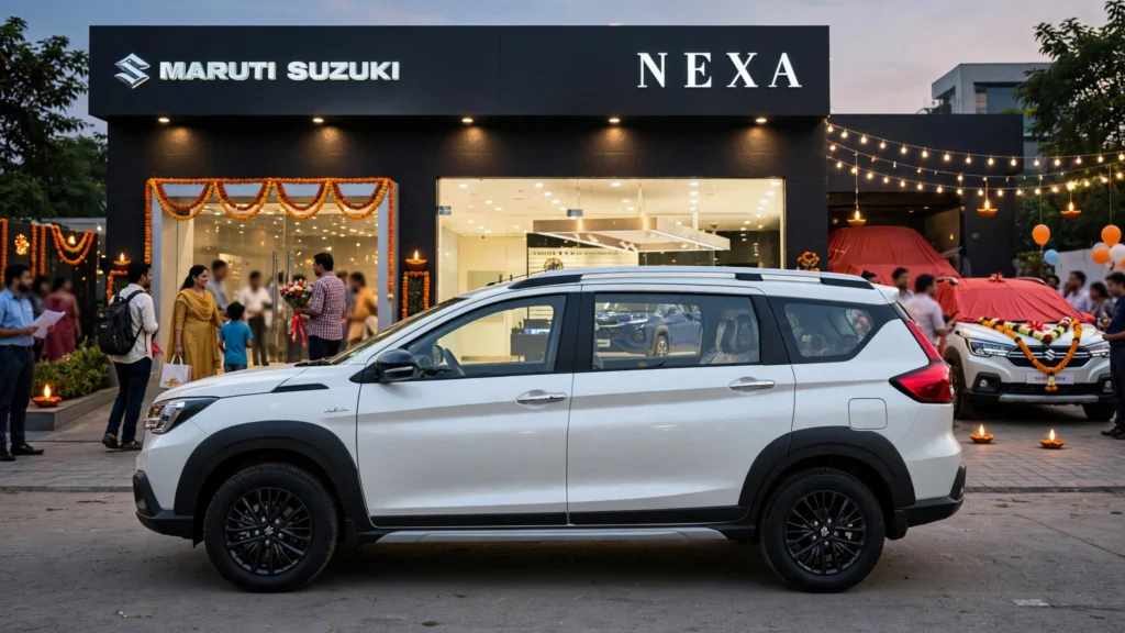 Maruti Suzuki XL6 at a Nexa dealership during the festive season