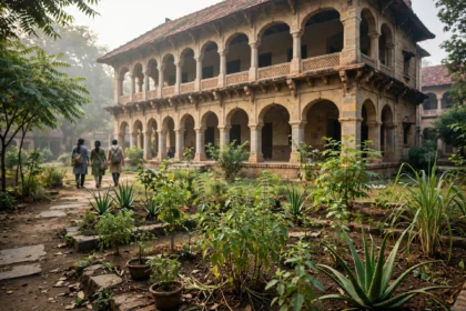 An AYUSH Ayurveda medical college campus with a herbal garden