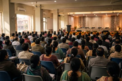 Education summit delegates in a conference hall, New Delhi (illustrative image)