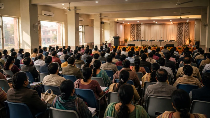 Education summit delegates in a conference hall, New Delhi (illustrative image)