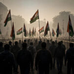 Protesters with Indian flags during the anti-CEC agitation in New Delhi