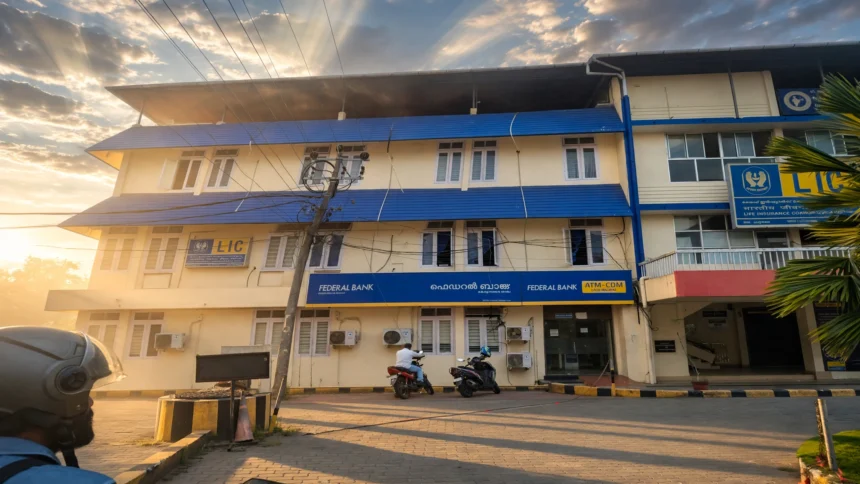 Federal Bank Q2 results: the bank's net profit jumped 45% to Rs 1,386 crore in the September quarter, helped by a USD 1.5 billion FCNR(B) fundraise. Photo: Manukrishnan80 / Wikimedia Commons (background composite)