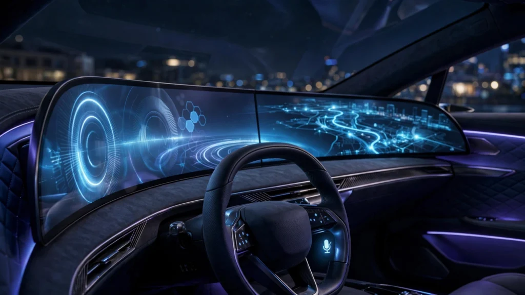 Hyundai Bayon AI-powered dual curved display cockpit (AI-generated visual)
