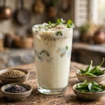 A glass of chilled masala chaas with spices