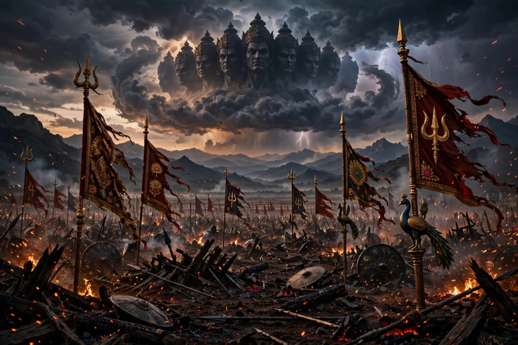 Epic mythological battlefield scene
