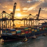 Cargo ship at port illustrating India-New Zealand trade under the new FTA