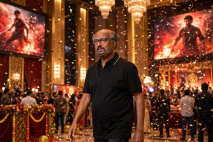 Rajinikanth. Photo: Bollywood Hungama / Wikimedia Commons (CC BY 3.0), background composite