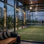 Padel court at dusk in a premium Mumbai sports club