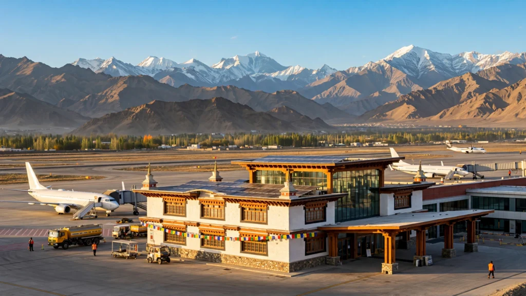 The new Leh airport terminal in Ladakh, with Ladakhi-inspired architecture