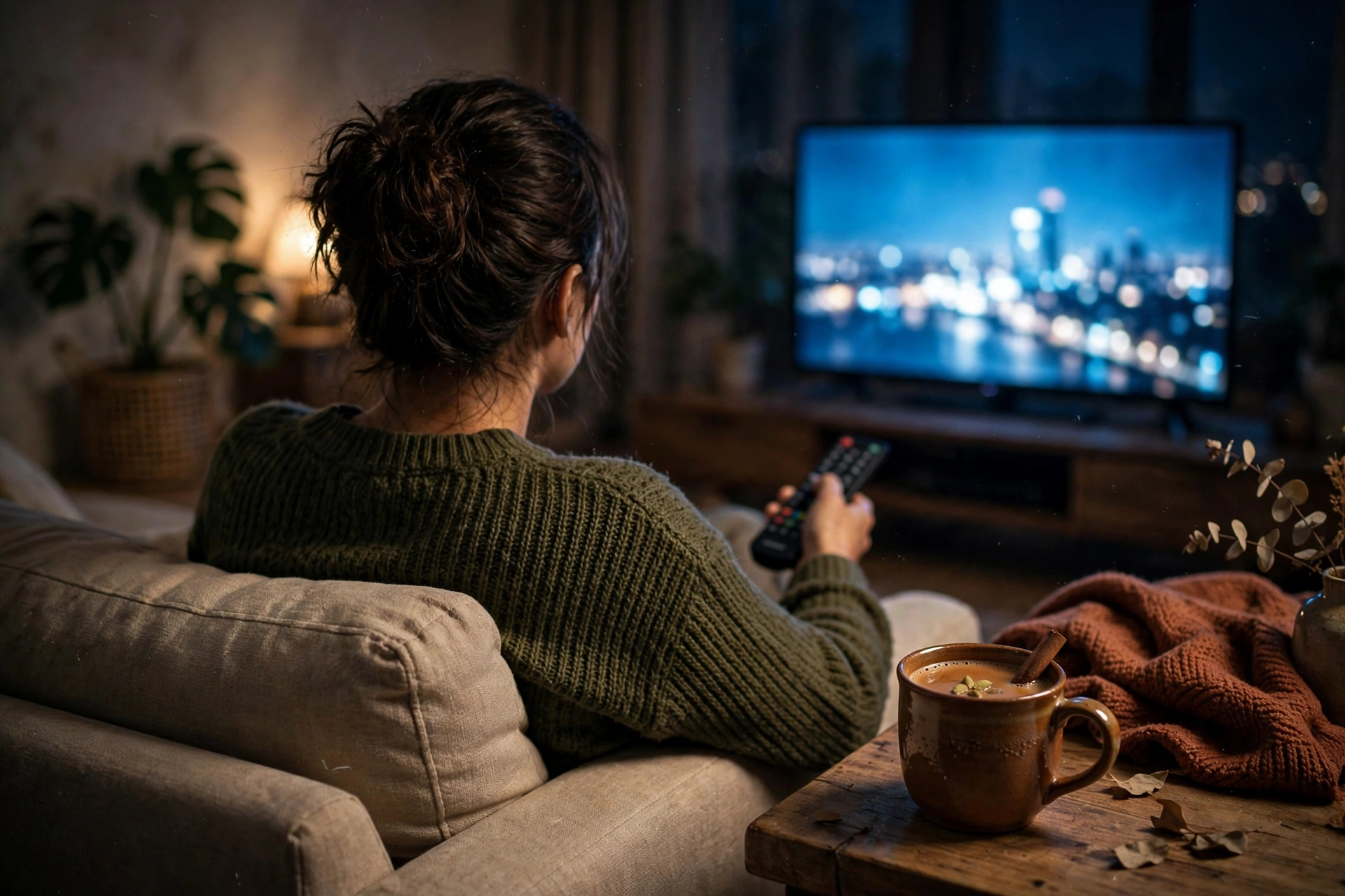 A viewer settling in for a night of streaming at home
