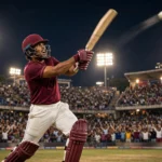 Shai Hope launches a six during West Indies' record 250-run chase against India in the second T20I