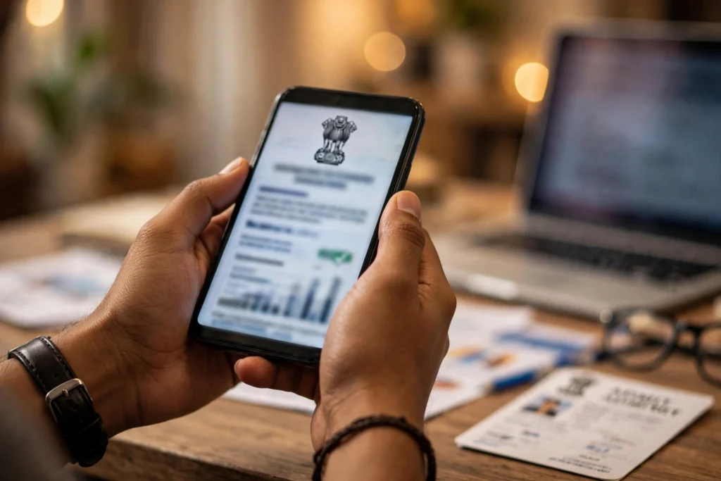 Candidate checking the SSC GD Constable revised result 2026 on a smartphone