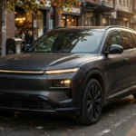 Large electric SUV in city at golden hour