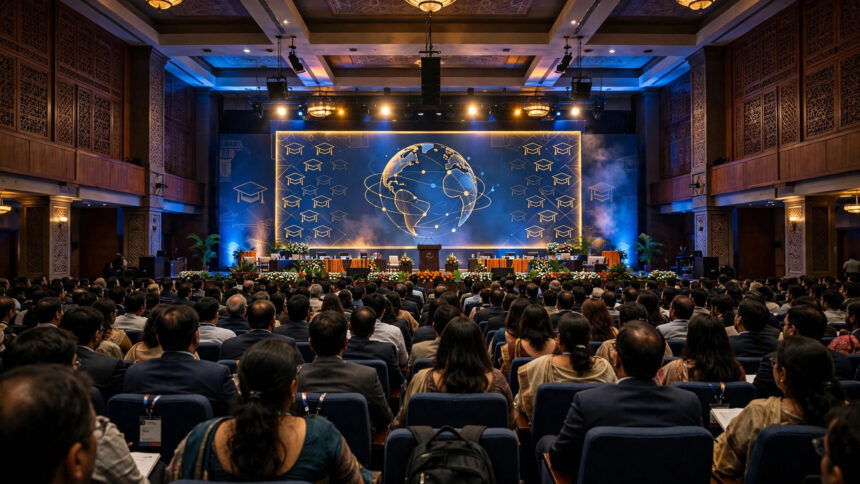Conference auditorium with large audience at the THE Asia Universities Summit 2027 hosted by MAHE Bengaluru