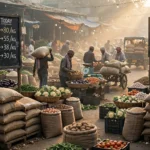 Wholesale market with rising price boards