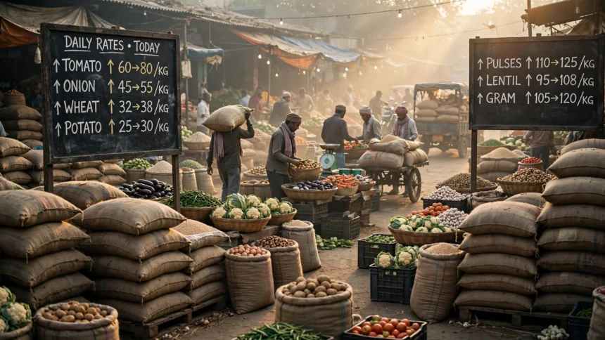 Wholesale market with rising price boards