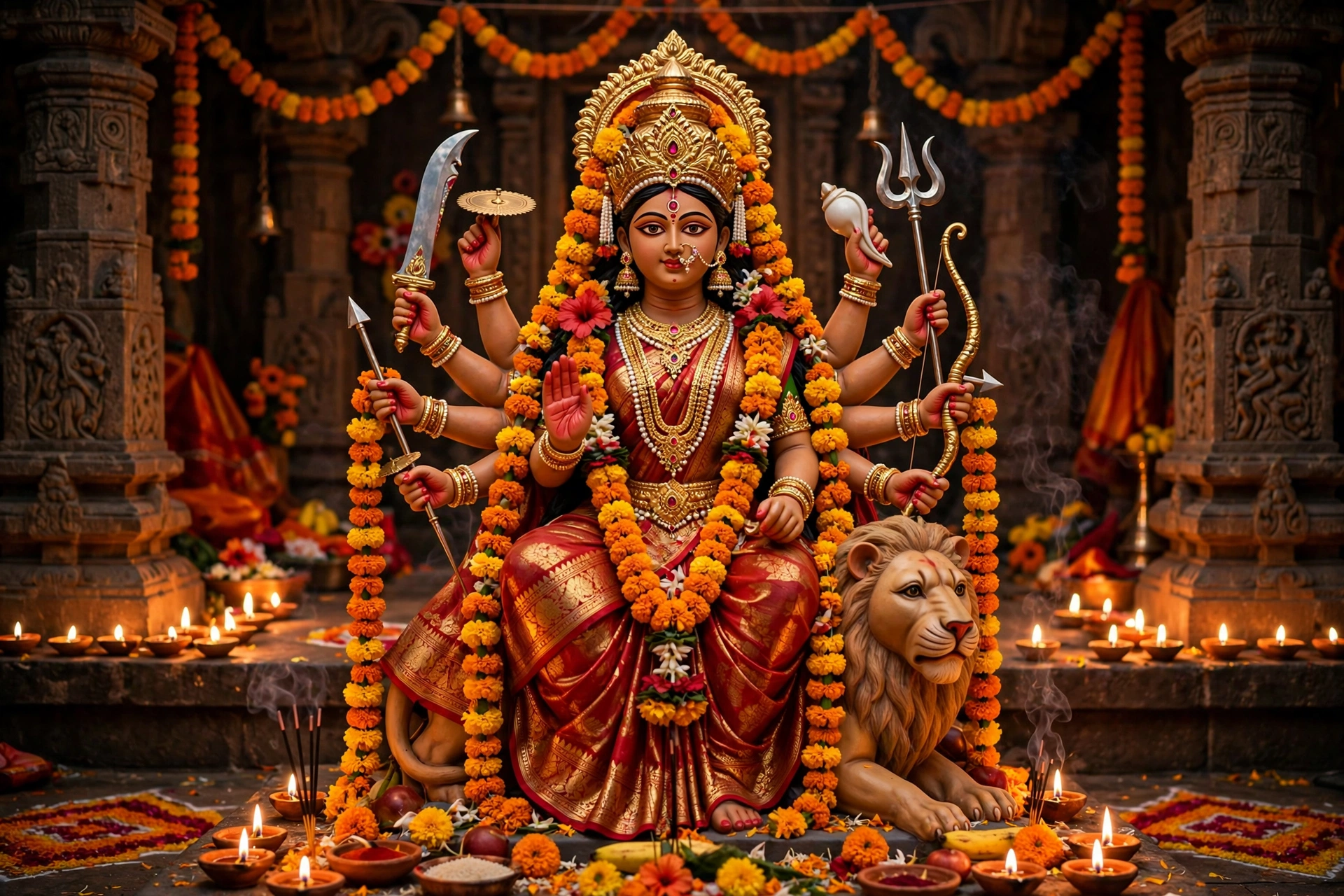 Decorated Goddess Durga idol for Navratri and Durga Puja 2026