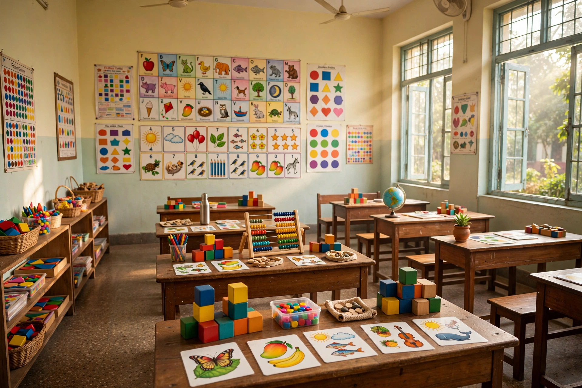 Classroom with colourful learning aids for dyslexia-friendly teaching