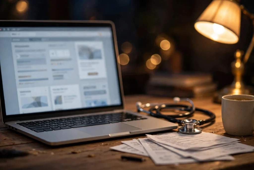 Stethoscope on a laptop keyboard during NEET UG 2026 MCC counselling registration