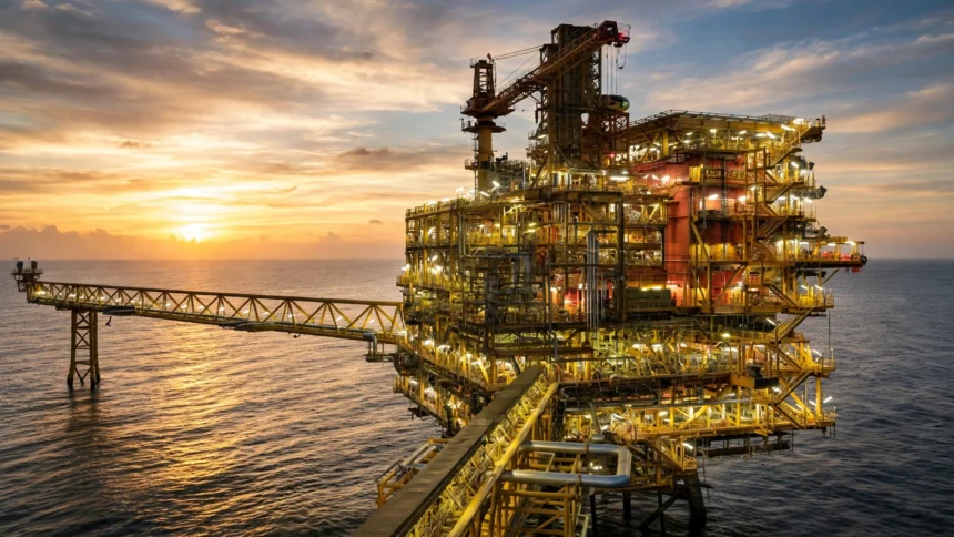 Offshore oil platform at sea, ONGC apprentice recruitment 2026