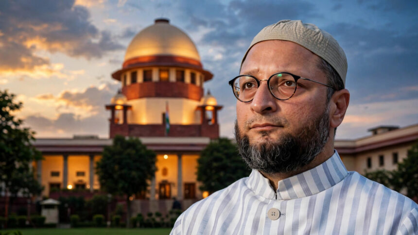 Asaduddin Owaisi in front of the Supreme Court of India