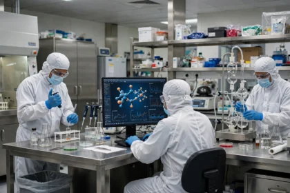 Pharma researchers working in a laboratory as hiring rises in India's pharmaceutical sector.