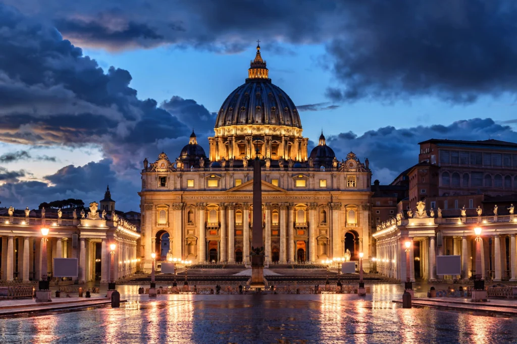 St Peter's Basilica in Rome at dusk
