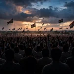 Supporters at a political rally in India at dusk. (Representational image)