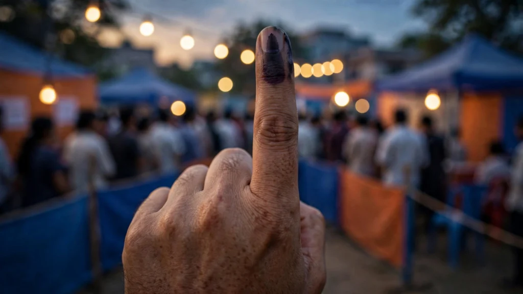 A voter's ink-marked finger at a polling queue. (Representational image)