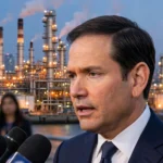 US Secretary of State Marco Rubio. Photo: U.S. Department of State / Wikimedia Commons (background composite).