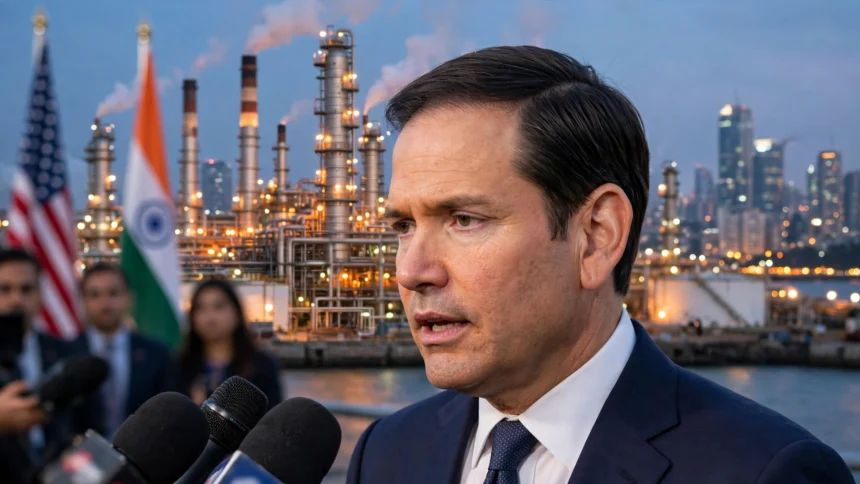 US Secretary of State Marco Rubio. Photo: U.S. Department of State / Wikimedia Commons (background composite).
