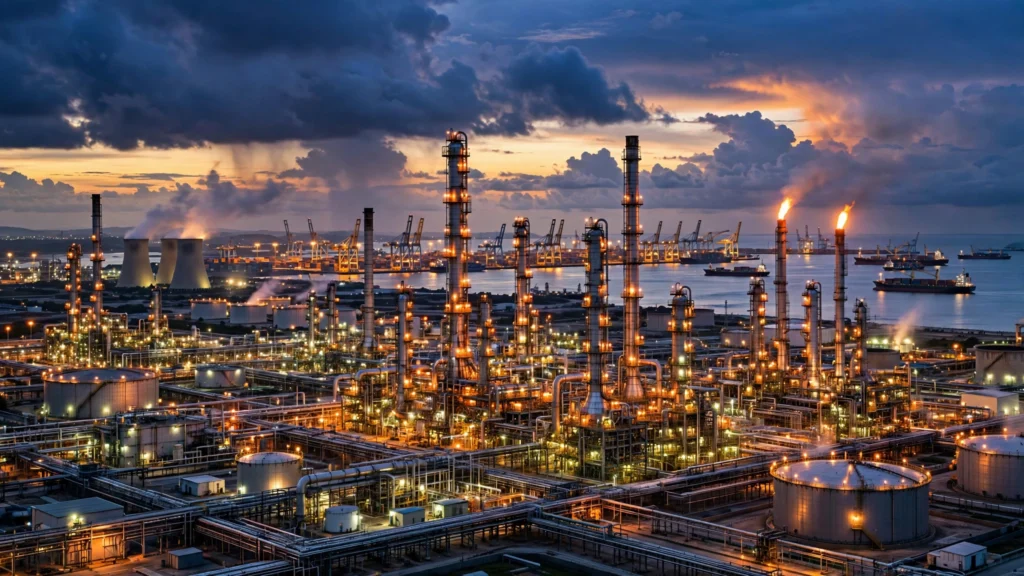 Jamnagar refinery complex at dusk - AI-generated illustration
