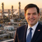 US Secretary of State Marco Rubio. Photo: Wikimedia Commons (background composite)