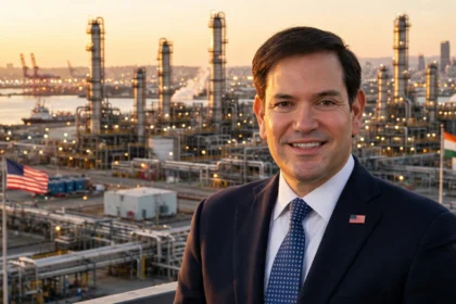 US Secretary of State Marco Rubio. Photo: Wikimedia Commons (background composite)