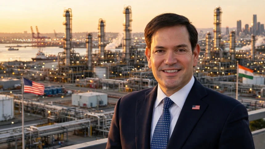 US Secretary of State Marco Rubio. Photo: Wikimedia Commons (background composite)