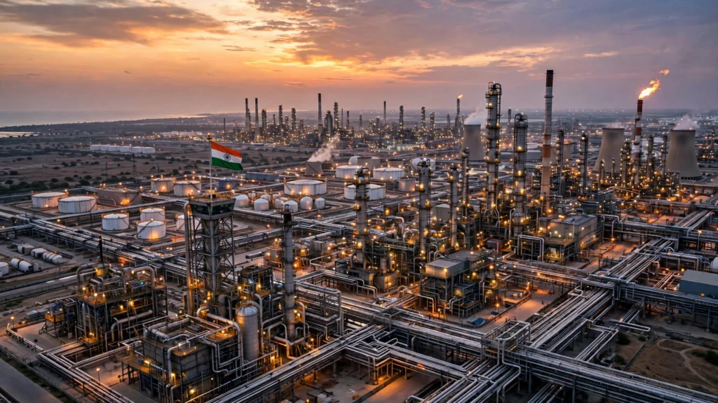 Jamnagar refinery complex at dusk