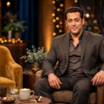 Salman Khan seated on the Koffee With Karan talk-show set. Photo: Bollywood Hungama / Wikimedia Commons (CC BY 3.0), background composite