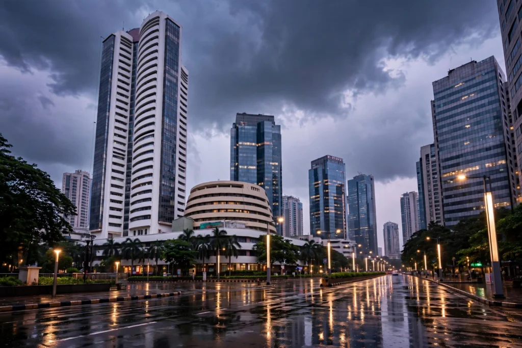 Bombay Stock Exchange building at dusk