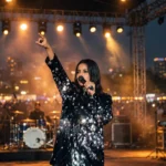 Shilpa Rao performing live on stage at a night music festival in Mumbai