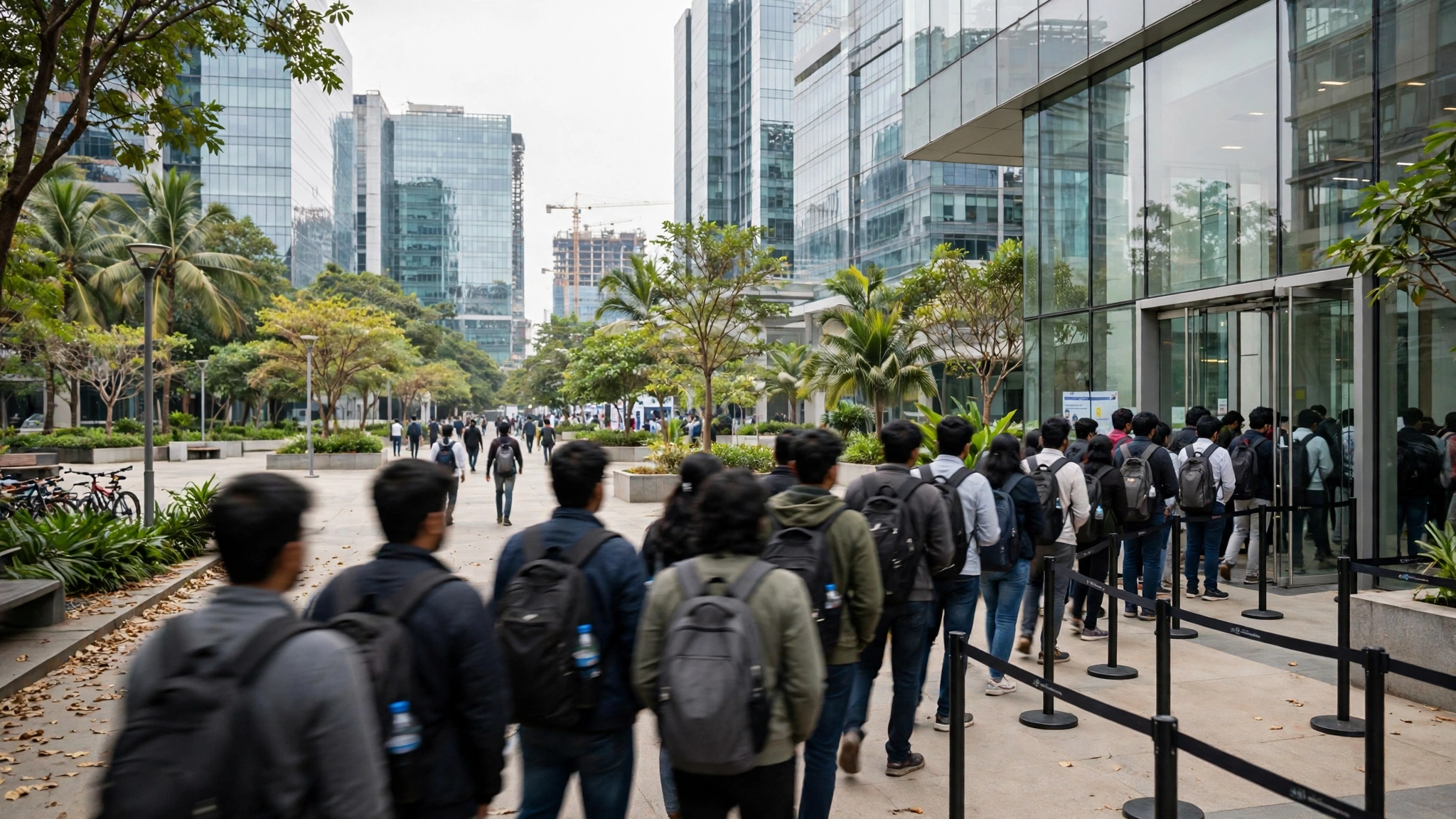 Jobseekers outside a Bengaluru IT office park