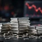 Silver bullion bars and coins as prices crash 46 percent from record high