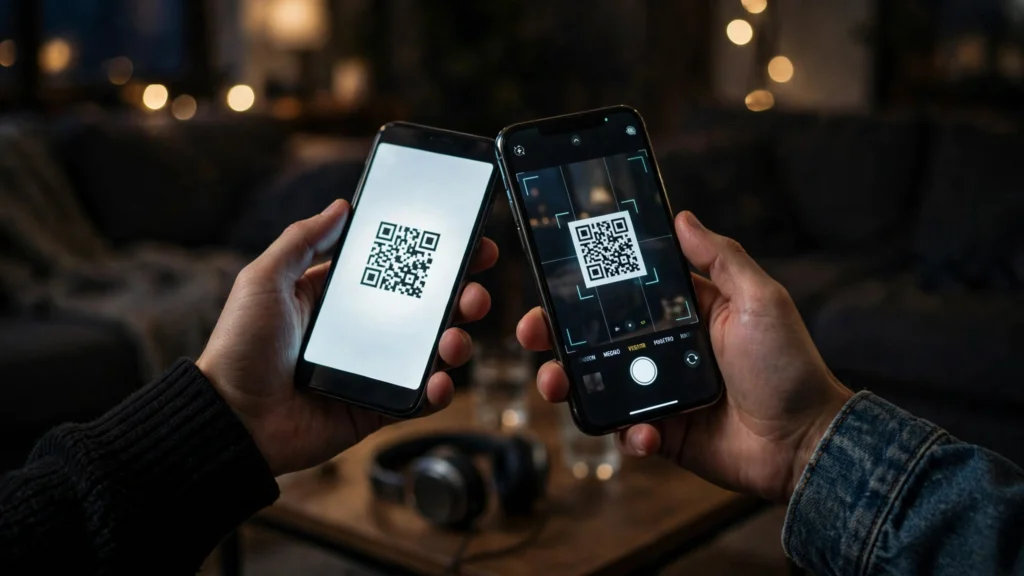 Two smartphones demonstrating QR code verification scanning