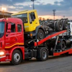 Tata Motors Prima truck at a depot at dusk. Photo: Enthusiast10 / Wikimedia Commons (CC BY-SA 3.0); AI composite.