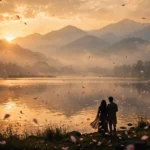 Dreamy romantic cinematic scene evoking the Chann song from Udta Teer