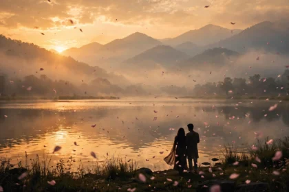 Dreamy romantic cinematic scene evoking the Chann song from Udta Teer