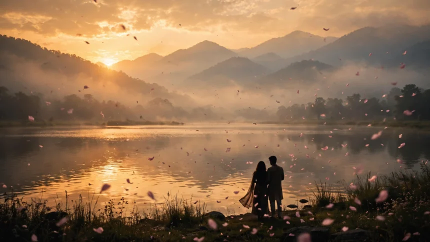 Dreamy romantic cinematic scene evoking the Chann song from Udta Teer
