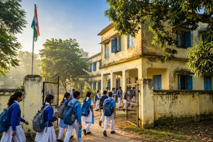 Students arriving at a government school in Uttar Pradesh (AI-generated illustrative image)