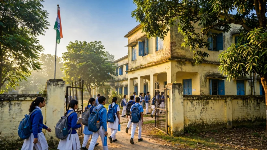 Students arriving at a government school in Uttar Pradesh (AI-generated illustrative image)
