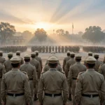 UP Home Guard personnel in formation at a parade ground