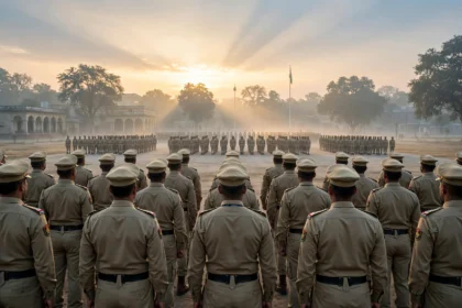 UP Home Guard personnel in formation at a parade ground